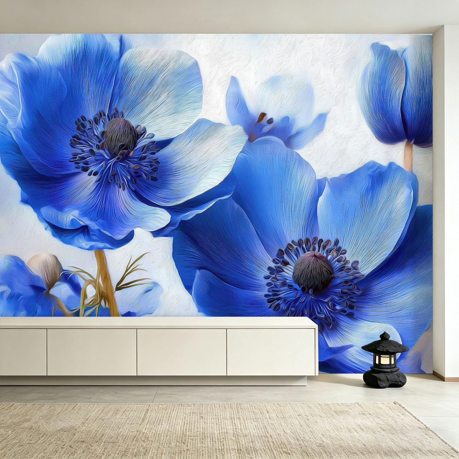 Générique 3D tapeta botaniczna wzór anemon płatki, panoramiczna tapeta 300 x 210 cm - do salonu, sypialni, łazienki i kuchni, dekoracja ścienna, kwiaty akwarela