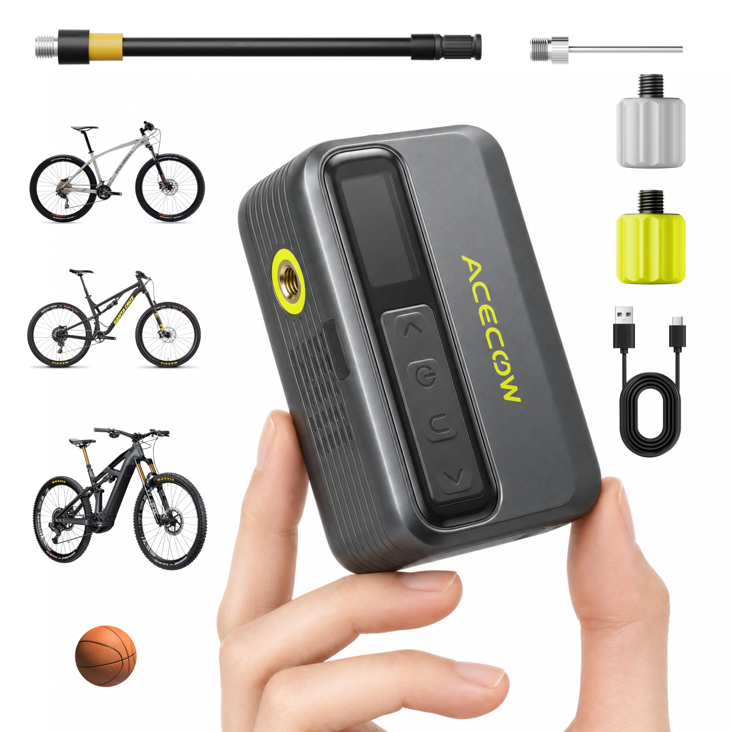 AT5Pro Mini Elektrische Fahrradpumpe, 120 PSI Akku Fahrradpumpe mit Presta und Schrader-Ventil, Auto-Stopp, Überhitzungsschutz für Rennrad, Mountainbike und E-Bike