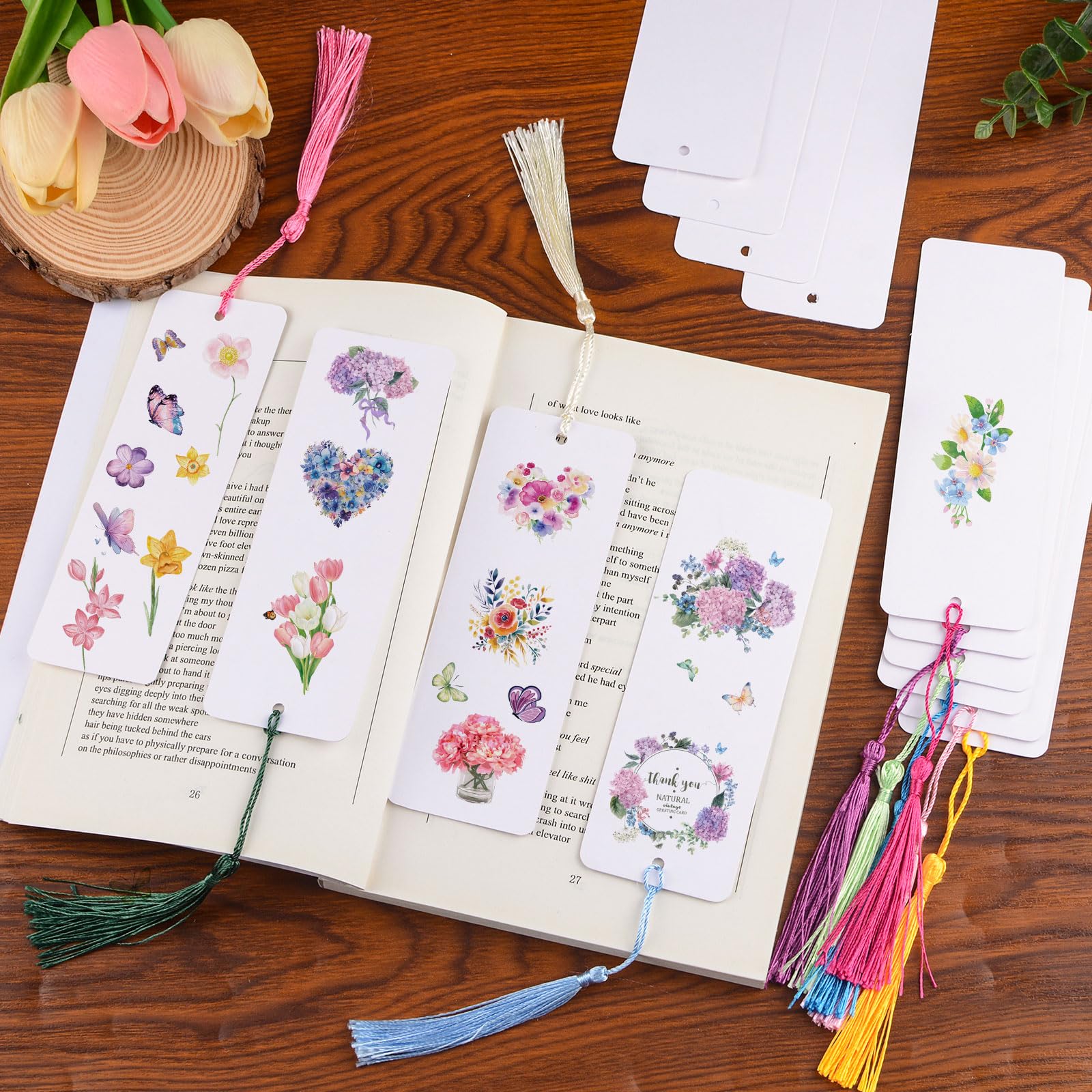 Lot De 24 Marque-pages En Bois Vierges Avec Pompons Pour