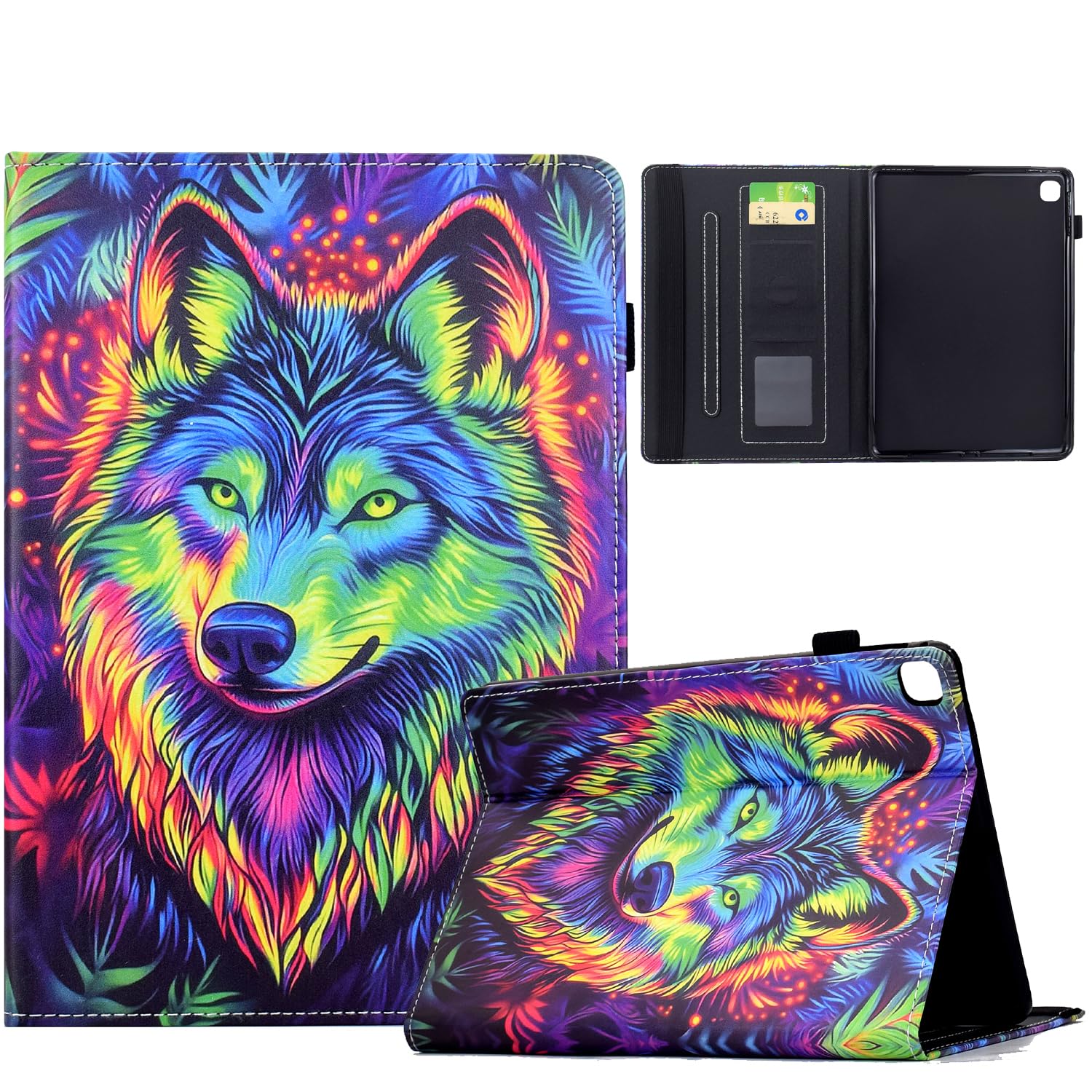 CXTcase Hülle für Samsung Galaxy Tab A 10.1 2019(SM-T510/T515), Schutzhülle Cover Case mit Standfunktion für Samsung Galaxy Tab A 10.1 2019(SM-T510/T515), Bunter Wolf