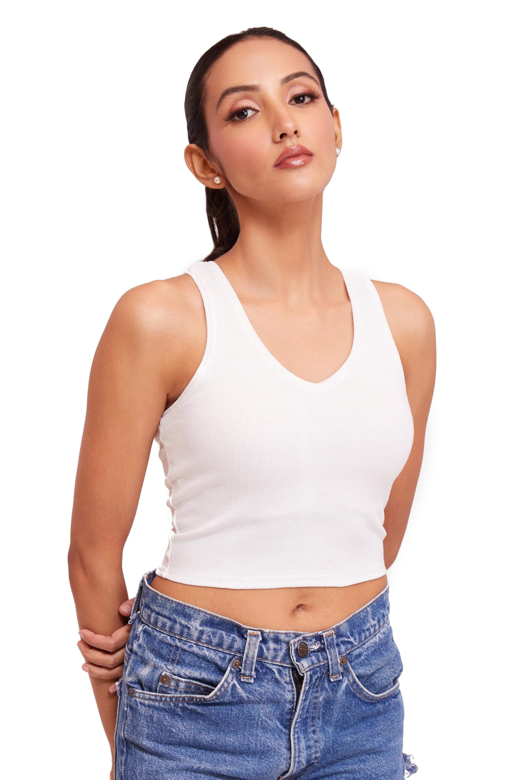berry bird Sleeveless V- Neck Slim Fit Ribbed Knit Tank Cut Out Back Crop Tops for Women & Girls Casual Beach and Gym Wear and Western Trendy Fashion-picture-25