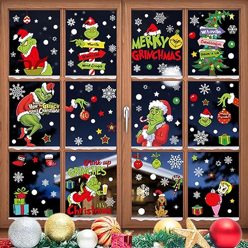 9 hojas de calcomanías divertidas para ventana de Navidad, calcomanías de ventana de Navidad para Navidad, suministros de decoración de Navidad,