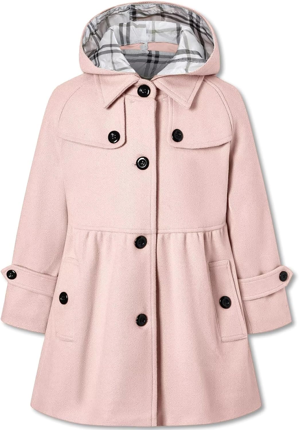 Betusline Girls' Dress Coat, Kids Hoodie Wool Blend Coats Fall Winter Outerwear Peacoat,2-14 Years