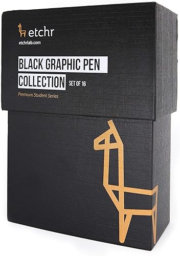 ETCHR Juego de 16 bolígrafos gráficos negros, pigmento japonés impermeable y resistente a la decoloración, colección de bolígrafos gráficos negros
