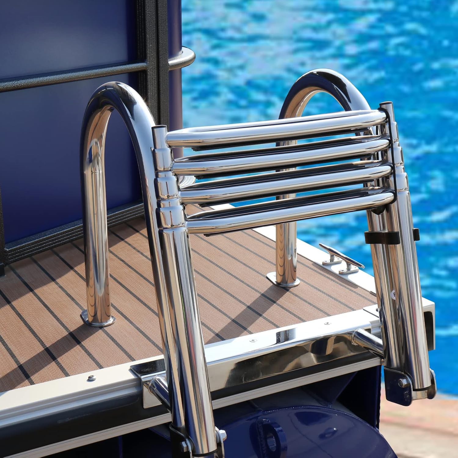 Scaletta per Bagno Barca Pieghevole, Inox Telescopica 4 Gradini Per Piscina, Ingresso Pontone Di Poppa Marina Yacht Con Corrimano E Piolo Largo