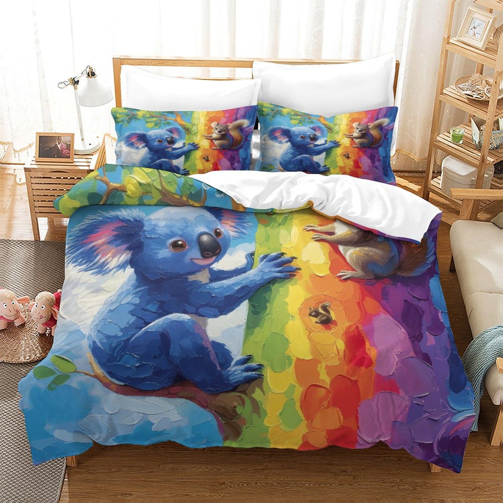 Stampato in 3D Cartoon Kaola Copertina Stampata Microfibra Disegnata Biancheria Da Letto Stile Morbido Set 3 Pezzi,Double（200x200cm）, Per Adolescenti E Adulti