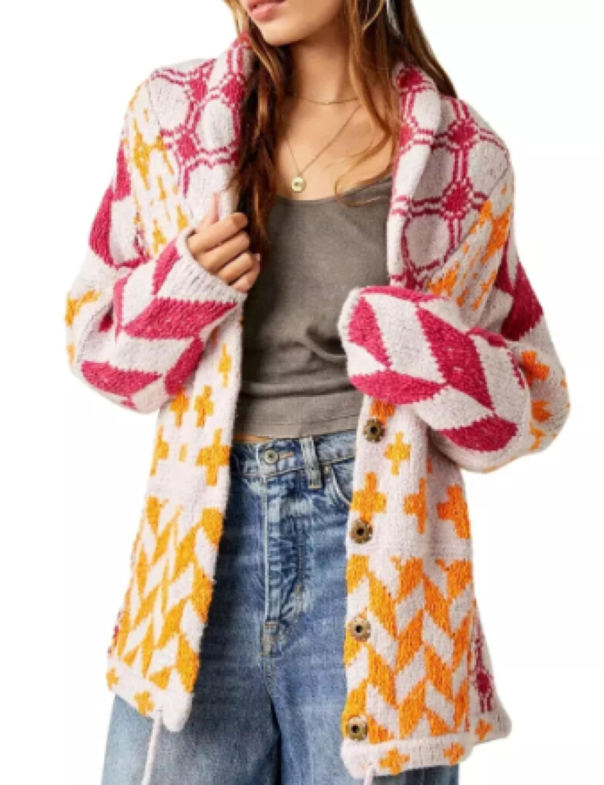 Women Fall Sweater Cardigans Graphic Button Down Collar Knitwear Long Sleeve Oversized Y2K Print Coats-image-5