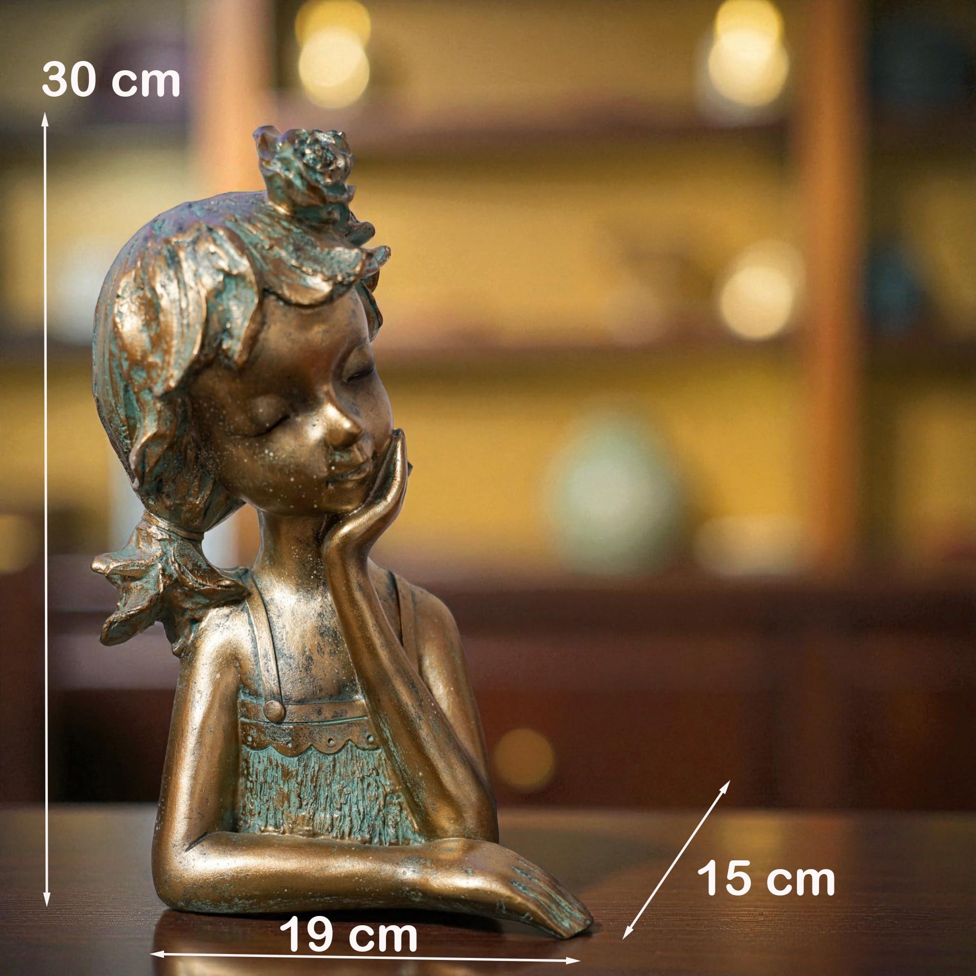 formano Büste Mädchen bronzefarben 30cm elegant Dekofigur Polyresin Patina-Effekt– stilvolle Skulptur im Antik-Look für Wohnzimmer, Regal & Sideboard – detailreich & zeitlos schön