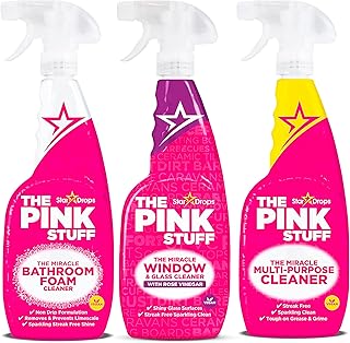 Stardrops - The Pink Stuff - The Miracle Multi-Purpose Spray, Window & Glass Cleaner, and Bathroom Foam Spray Bundle (1 Multi-Purpose Spray, 1 Window & Glass Cleaner, 1 Bathroom Foam Spray)