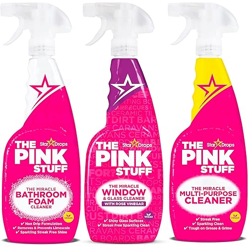 Stardrops The Pink Stuff Multi-Purpose Spray, Window & Glass Cleaner, and Bathroom Foam Spray Bundle – All-in-One Home Cleaning Solution (3-Pack)