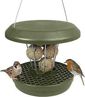 SWISSINNO Vogelfutterhaus zum Aufhängen – Lucerne SMART Birds - Meisenknödelhalter mit Auffangschale - Futterstation Rattensicher - Vogelfutterspender für 7 Meisenknödel - Grün