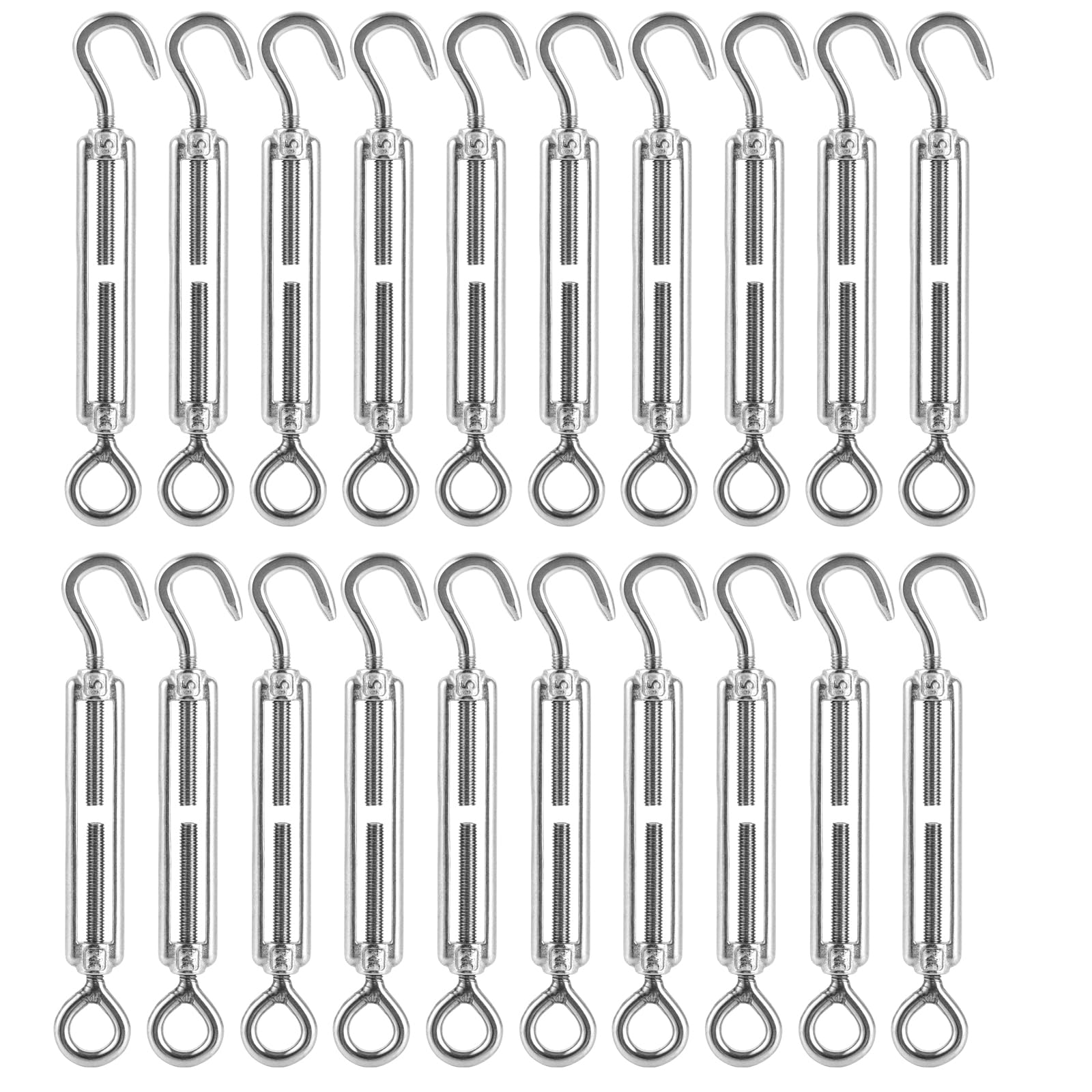 Produktbild von 20 Stück GBACHOOSE Seilspanner M5 Aus Edelstahl 304 – Mit Ösen & Haken – Für Wäscheleinen, Markisen, Gartendraht