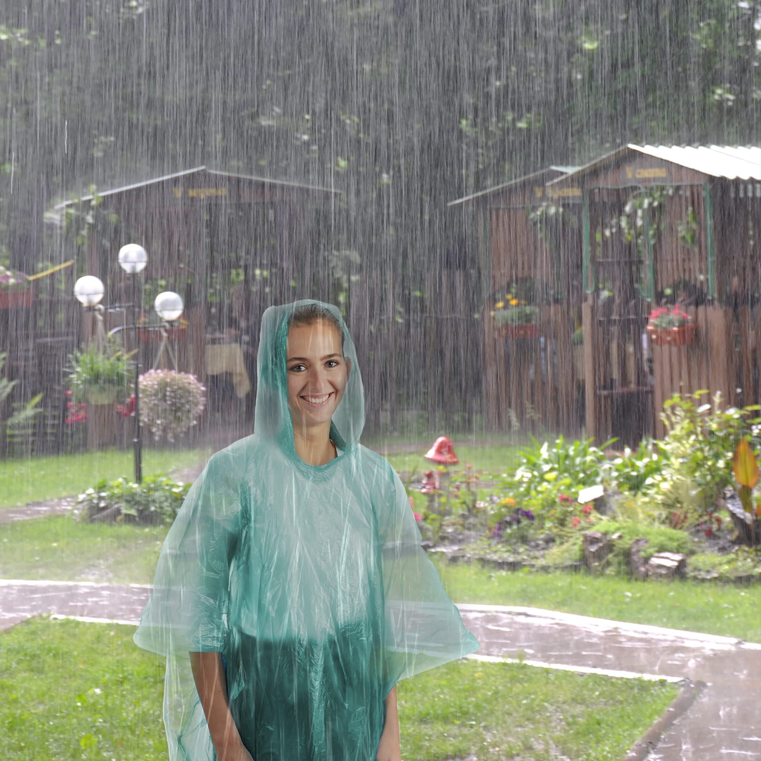 Relaxdays 100x Poncho Antipioggia, Set, Cappuccio, Mantellina Impermeabile per Adulti, Monouso, Unisex, PE, Verde