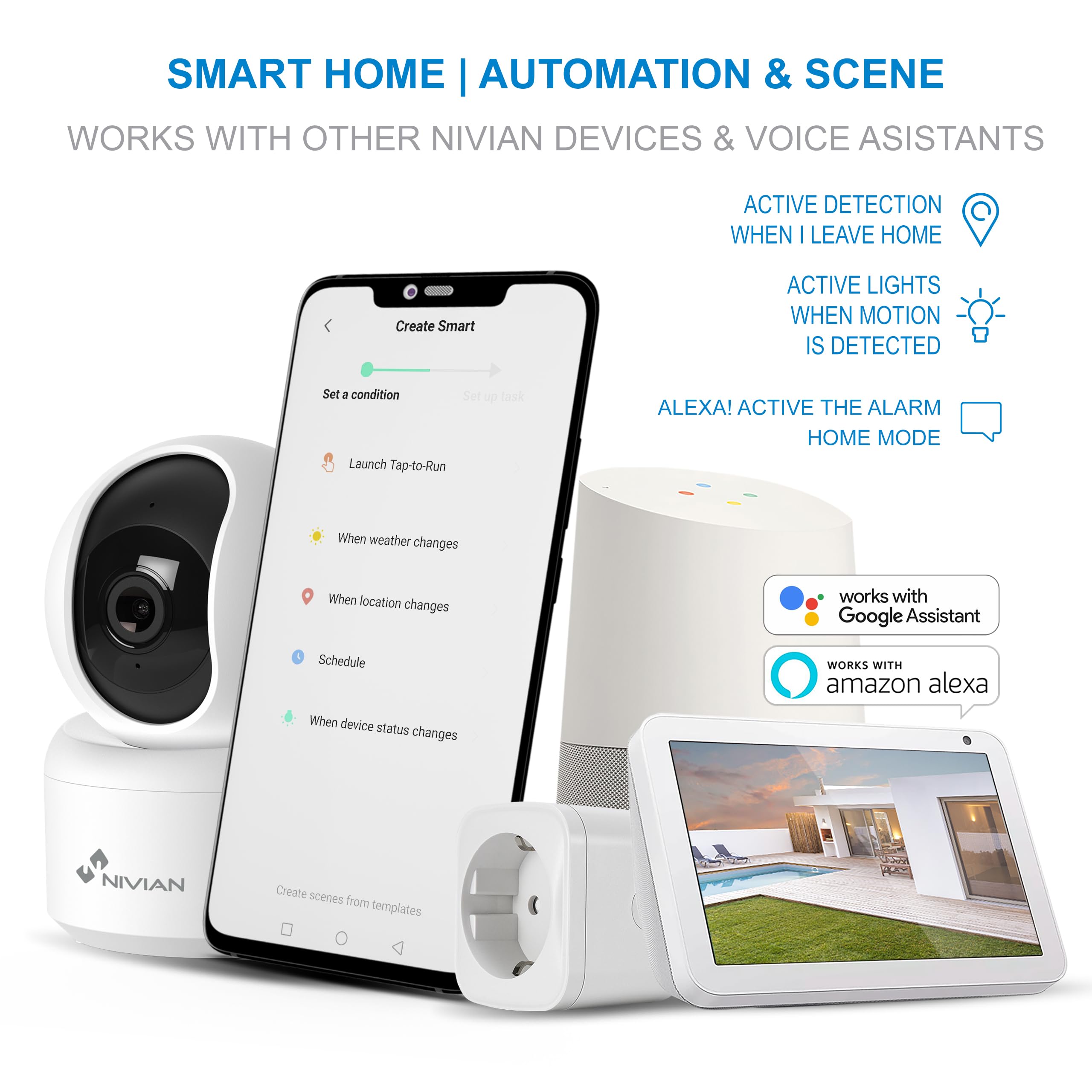 NIVIAN Kamera monitorująca WiFi Typ żarówki 2K o ruchu 360° z dźwiękiem, rozpoznawaniem i śledzeniem człowieka - noktowizor, kompatybilna z Alexą, Google Home, Tuya App (zestaw 2 kamer WiFi)
