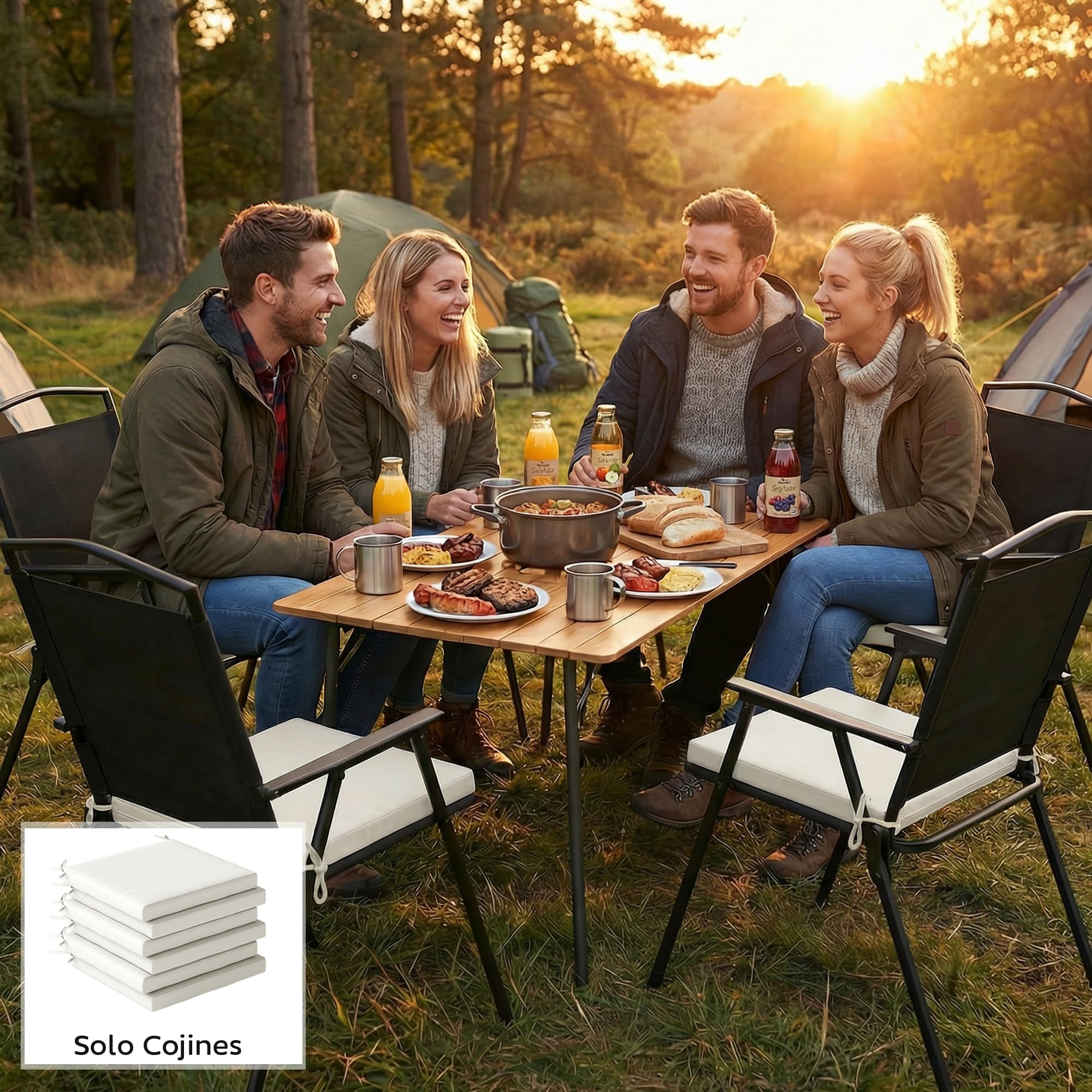 Outsunny Juego de Cojines para Sillas de Comedor, 46x42x7 cm, 6 Piezas, Cojines para Sillas de Jardín con Funda Lavable y Lazos, Impermeable y Anti-UV, Crema