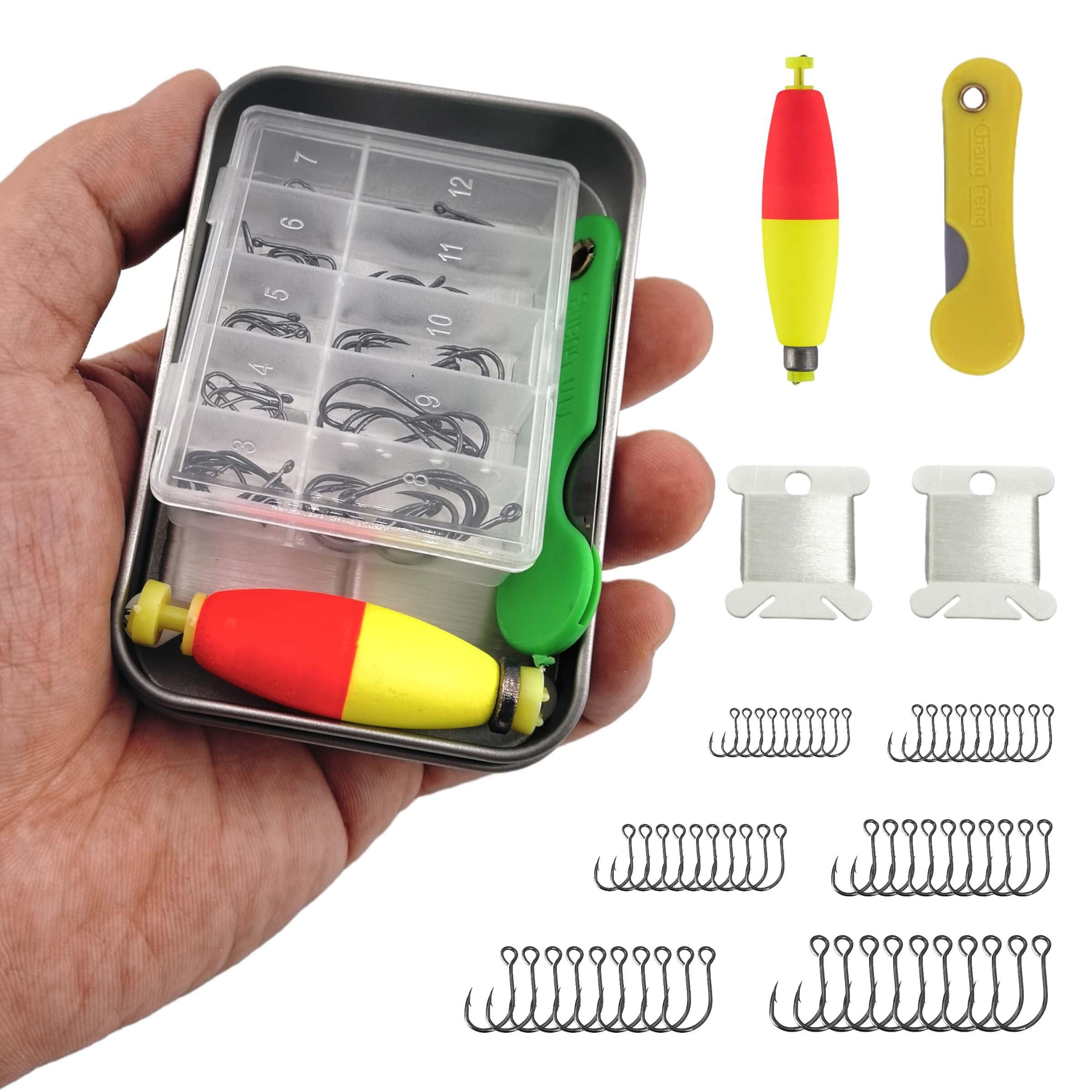 Mini Survival Fishing Kit–Compact Emergency Gear for Camping,Hiking,Bushcraft,Backpacking Small Tackle Box with Hooks,Line,Tools