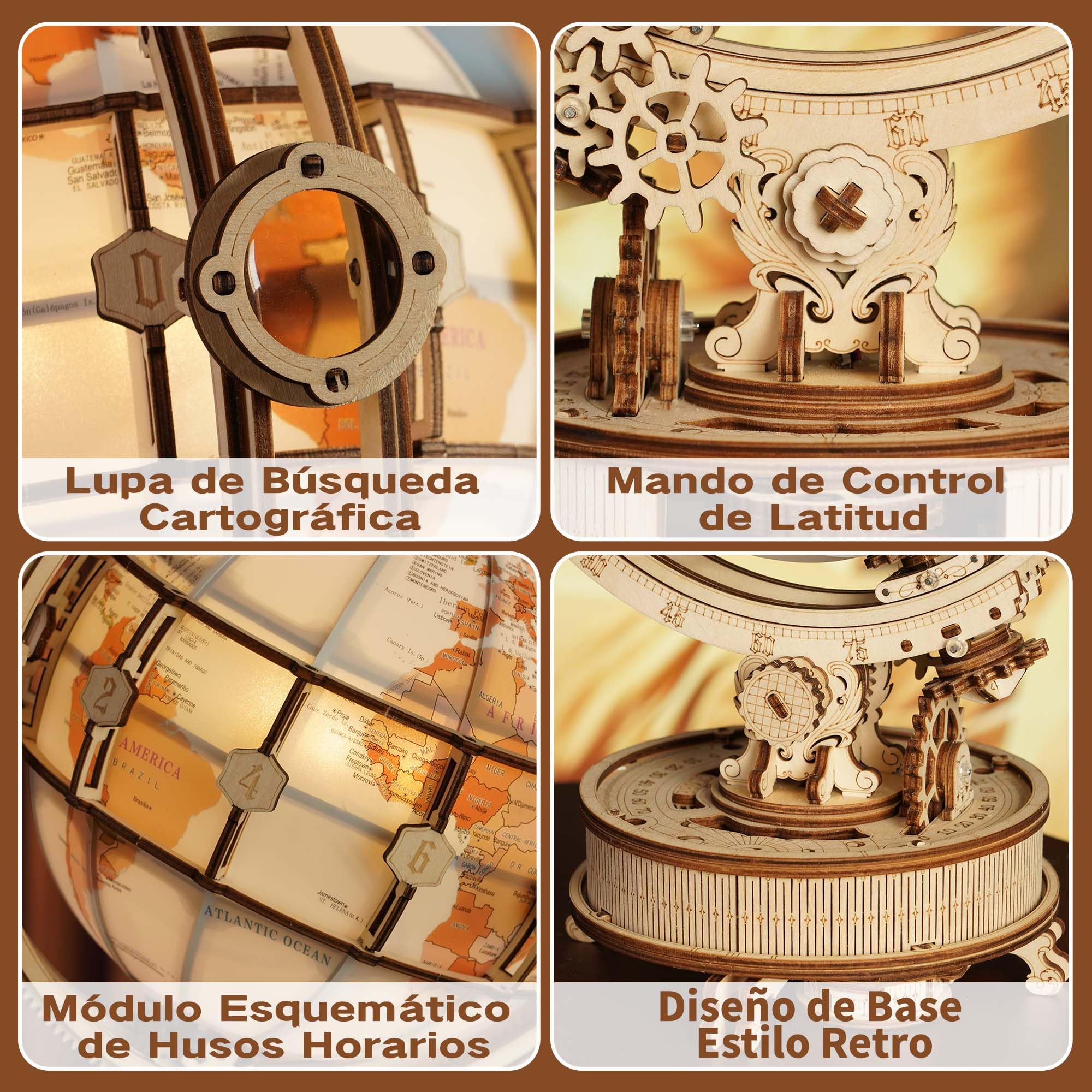 ROKR Puzzle 3D Madera Novedad Eléctrica Luminous Globe Maquetas de Madera para Construir,Regalo de Cumpleaños para Adultos y Adolescentes