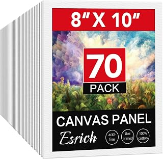 ESRICH 70 Pack 8x10 Primed Canvas Boards - Acid-Free, Sturdy Cotton Panels for Acrylic, Oil, Watercolor Painting - Bulk for Artists & Kids
