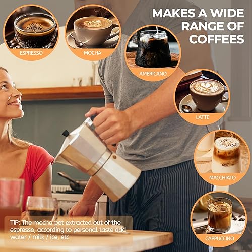 Miniatura 6 de Cafetera de aluminio para 12 tazas de 20.3 fl oz Moka Pot Express, estufa, cafetera de café expreso, cafetera italiana, estilo clásico, Greca Café,