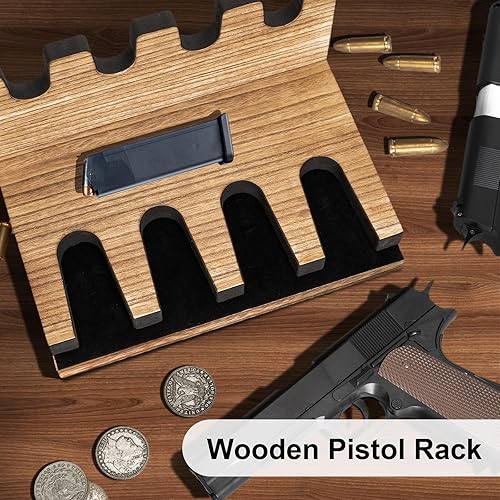 Miniatura 2 de Miratino Estante para pistolas, soporte de madera maciza para pistola para almacenamiento seguro de armas, gabinete de armas