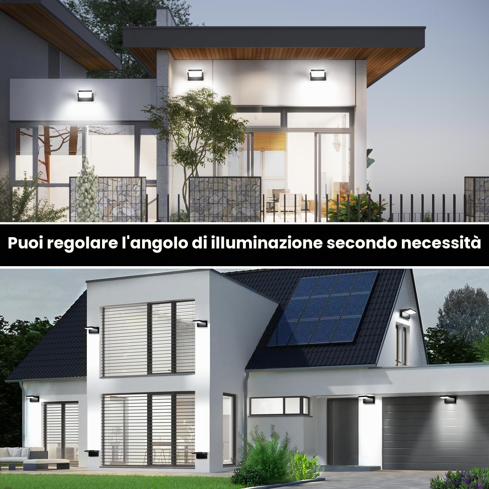 6 Pezzi Applique da Parete Esterno 40W Lampade da Esterno Angolo Regolabile Nero Appliques Esterno IP65 Impermeabile Bianco freddo 6000K,4000 LM