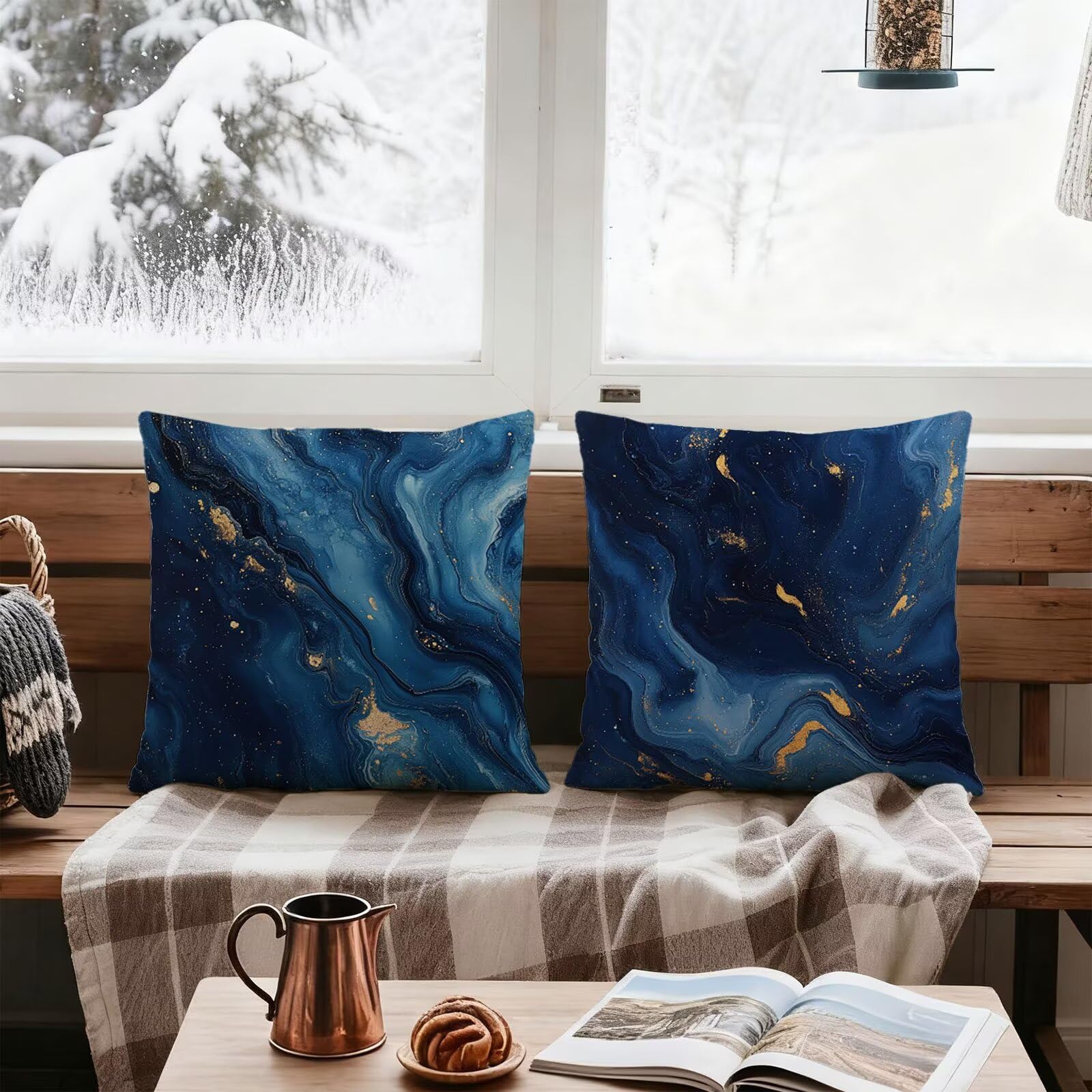 Azul Marino Funda Almohada 60x60 Oro Funda Cojin 60x60 Cojines Sofa Lino Fundas Almohadas Cuadrada Fundas Cojines Juego 4 Protector Almohada Cervicales y Cuello Pillows, para Jardin Dormitorio E - 539