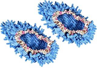 M METERXITY 2 Pairs Washable Cleaning Shoes Cover - Floor Cleaning Dust, Chenille Microfiber Duster Mop Slippers, Apply to House Office Room (Blue)