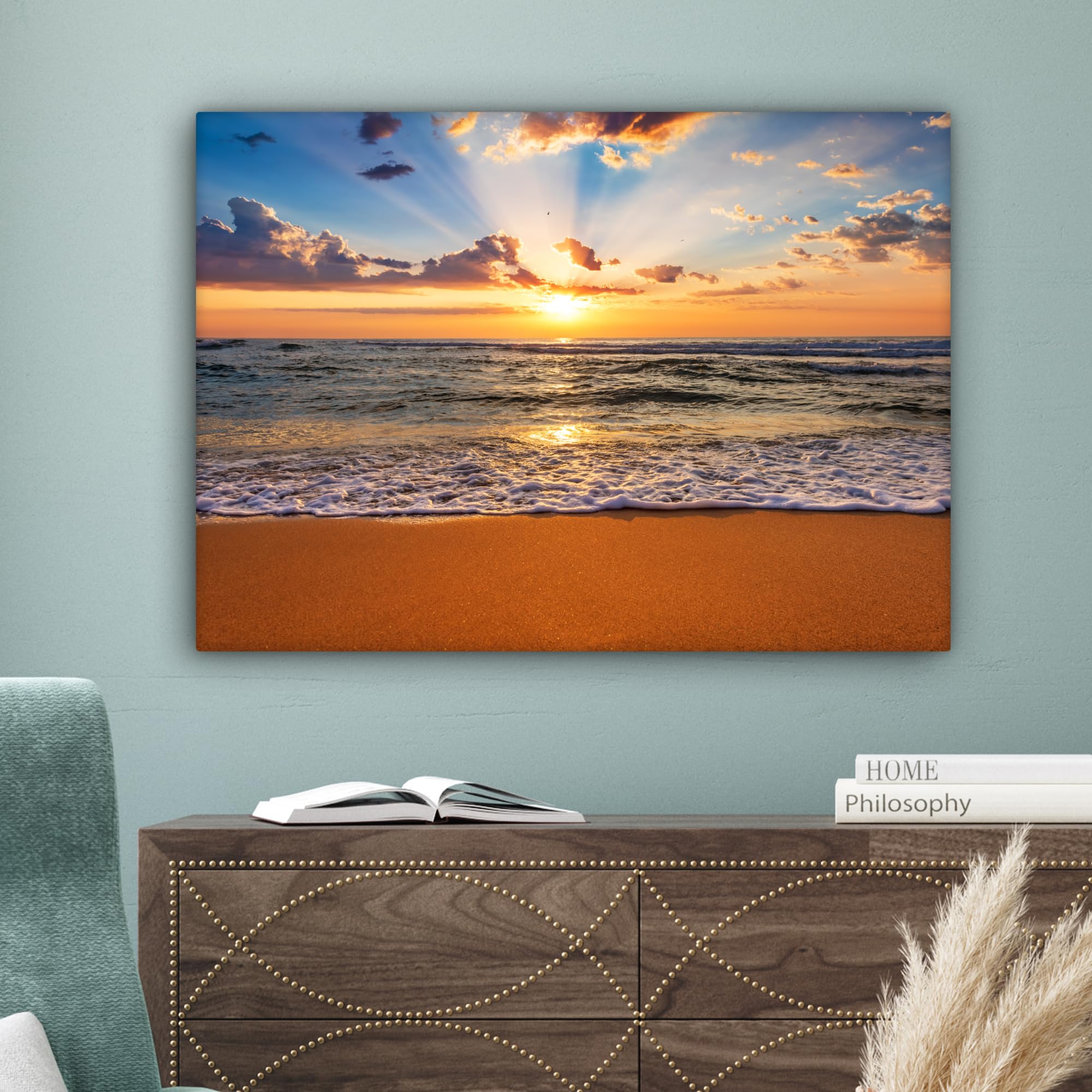 ARTTOR Cuadros Decoracion Salon Mar Ola Playa Lienzos Decorativos 120x80cm Cuadro Sobre Lienzo