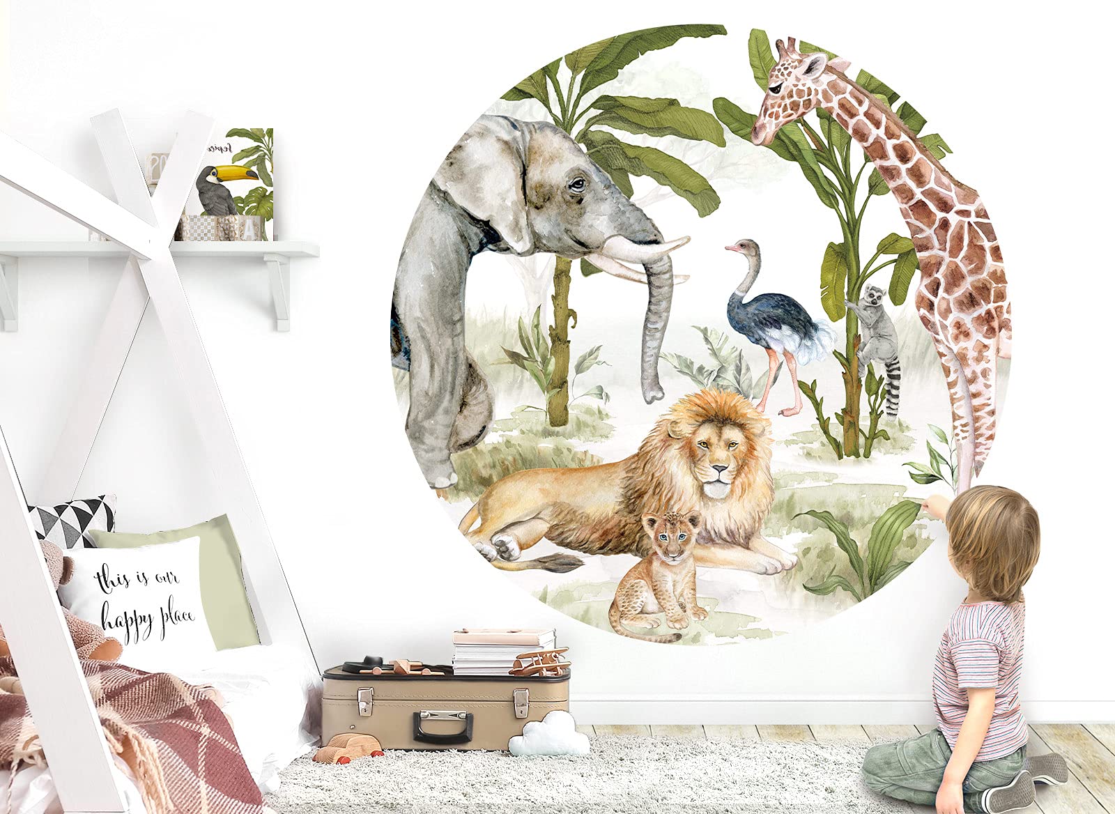 Set 25 Adesivi Murali Safari Animali Per Cameretta | Giraffa, Leone, Elefante | 2 Pezzi Grandi 21x34cm | Realizzati In Germania - 6