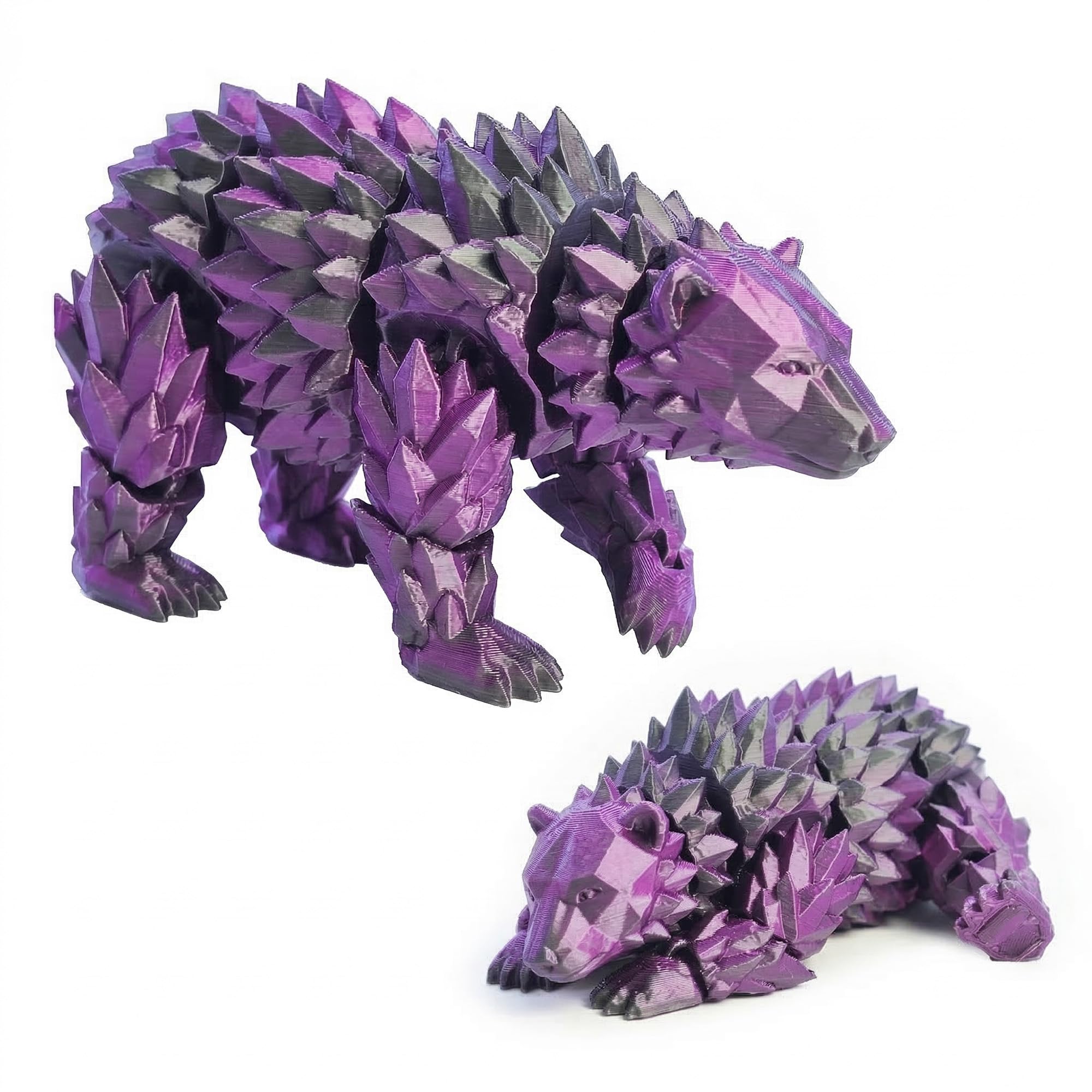 Articulated Crystal Bear Figurine, 3D Printed Flexible Joint Animal Sculpture, Decorative Desk Ornament for Home Office, Bookshelf & Shelf Decor (Purple,S)