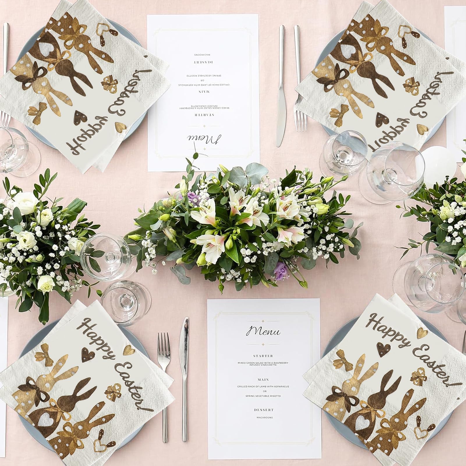 Set 20 Tovaglioli Di Carta Per Pasqua A 3 Veli – 25x25 Cm, Con Motivi Coniglio E Uova, Assorbenti, Resistenti E Biodegradabili – Perfetti Per Decorare La Tavola E Fai Da Te