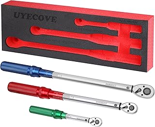 UYECOVE 1/4 3/8 1/2 Drive Torque Wrench, 3Pcs Torque Wrench Set with a XIPE Storage Tray, Dual-Direction Reversible Click, Dual Range Scales Graduated in FT.LB and M.M