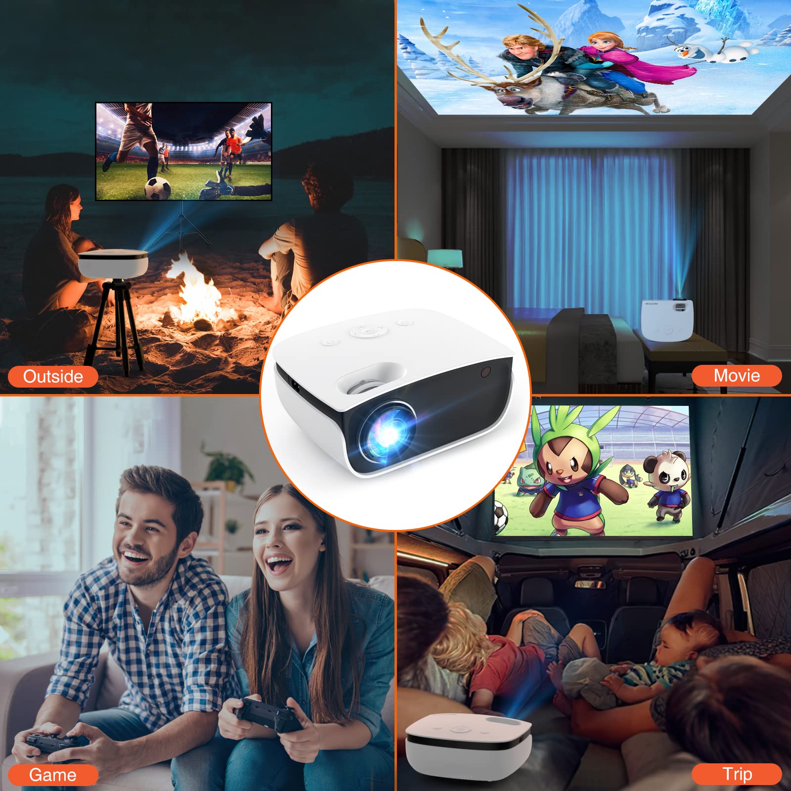 T TOPVISION Mini rzutnik, 7500 l, przenośny projektor kina domowego, obsługa 1080p Full HD LCD [ekran w zestawie] projektor wideo kompatybilny ze smartfonami/pendrive / PS5/PC/laptopem, USB