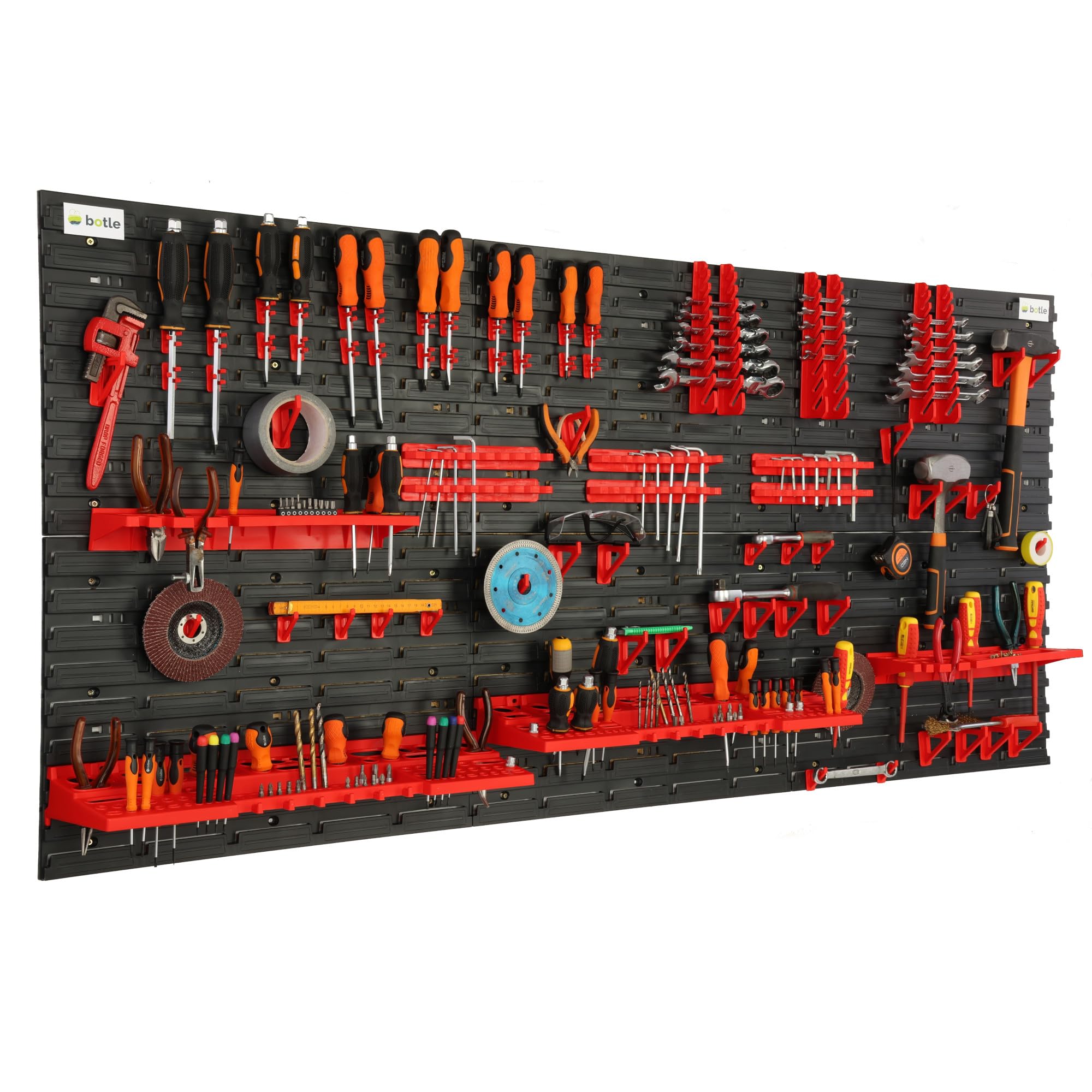 Gereedschapswand, wandrek met afmetingen 116 x 78 cm, 68-delig, set in zwart/rood, gereedschapshouder, werkplaatsrek, van kunststof, opbergsysteem