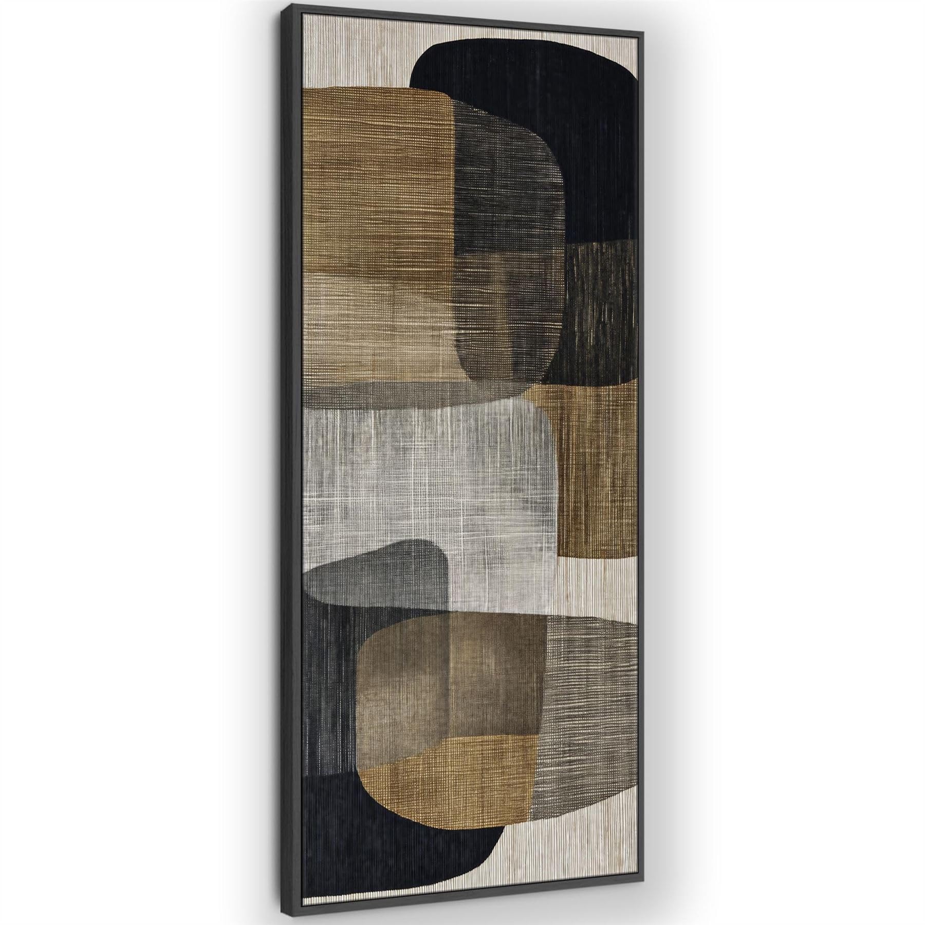 Wallfillers Tall Narrow Beige Brown Japandi Canvas Artwork Framed Wabi Sabi - Organic Blend (52 x 143cm)