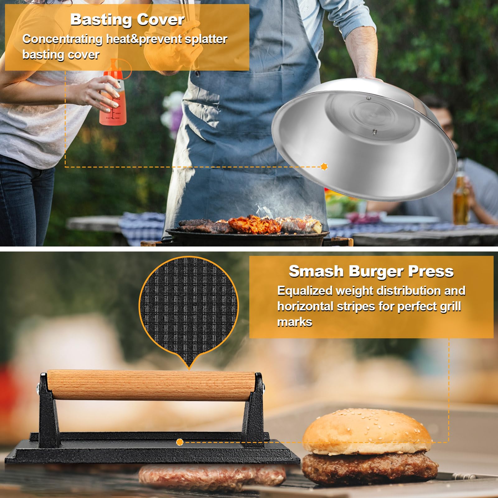 Terlulu Zestaw akcesoriów do grilla, 28 szt., płaskie akcesoria do grilla Blackstone i Camp Chef, zestaw metalowych szpatułek z prasą do burgerów, kopułą do topienia, szczypcami, skrobakiem, torbą do
