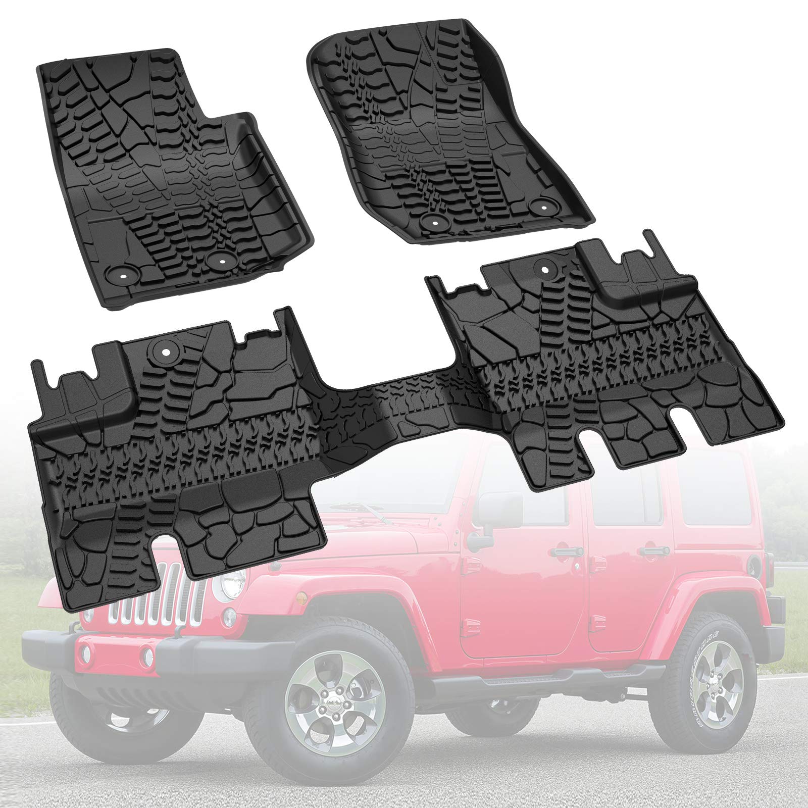 Photo 1 of Floor Mat Liner TPE Rubber Carpet Medesasi Compatible with 2014 2015 2016 2017 2018 Wrangler JK 4 Door, OEM Front & 2nd Seat Floor Mats Liners, with 1st Row Bucket Seat, Black, All-Weather Guard
