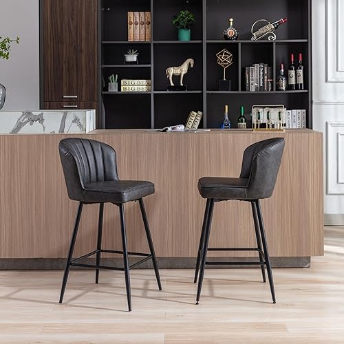 Miniatura 5 de Shunzhi Juego de 2 taburetes de bar de piel sintética de 26 pulgadas con respaldo, modernos taburetes de bar tapizados, sillas de isla de cocina,