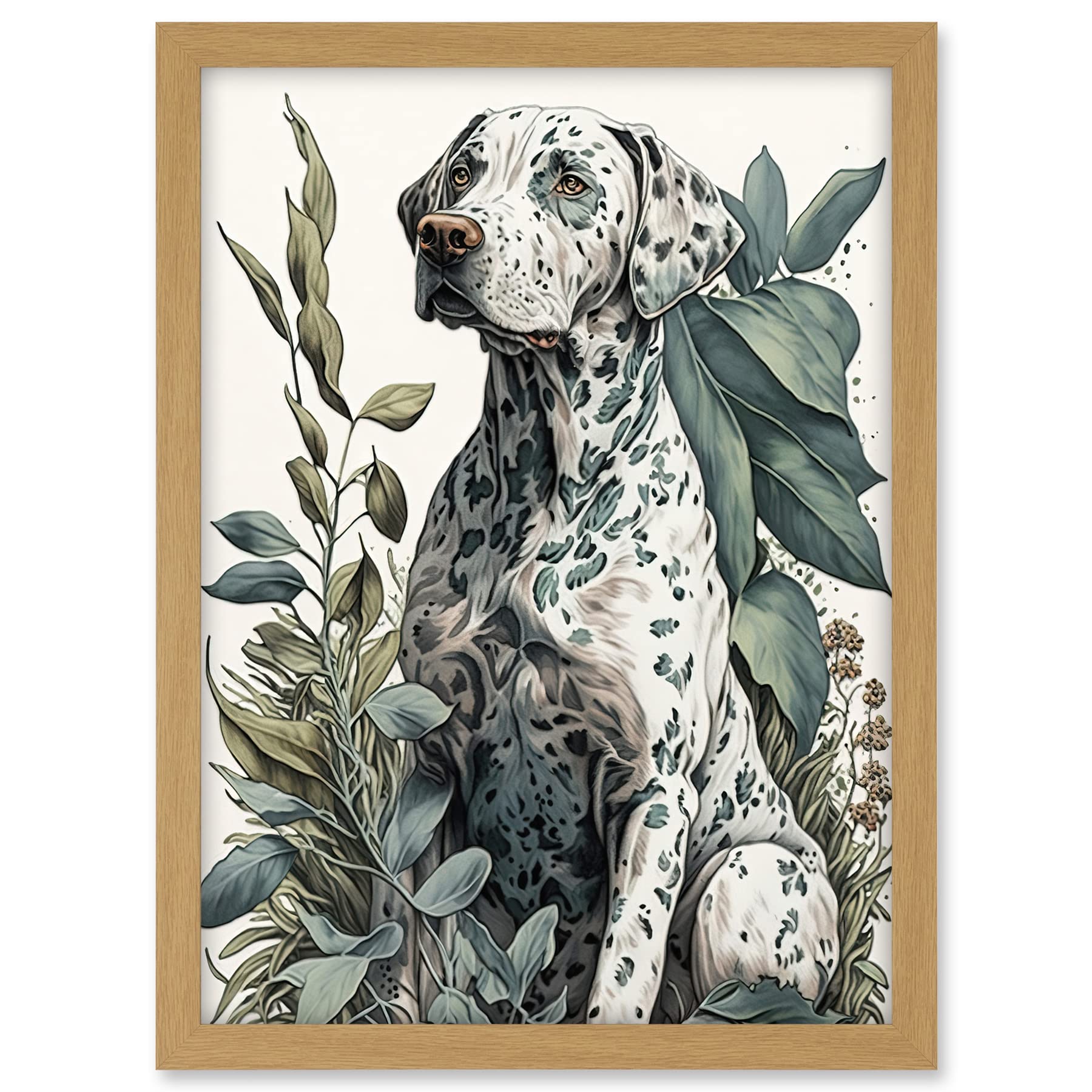Artery8 Dalmatian Dog in Field Plants Modern Watercolour Illustration Artwork Framed A3 Wall Art Print
