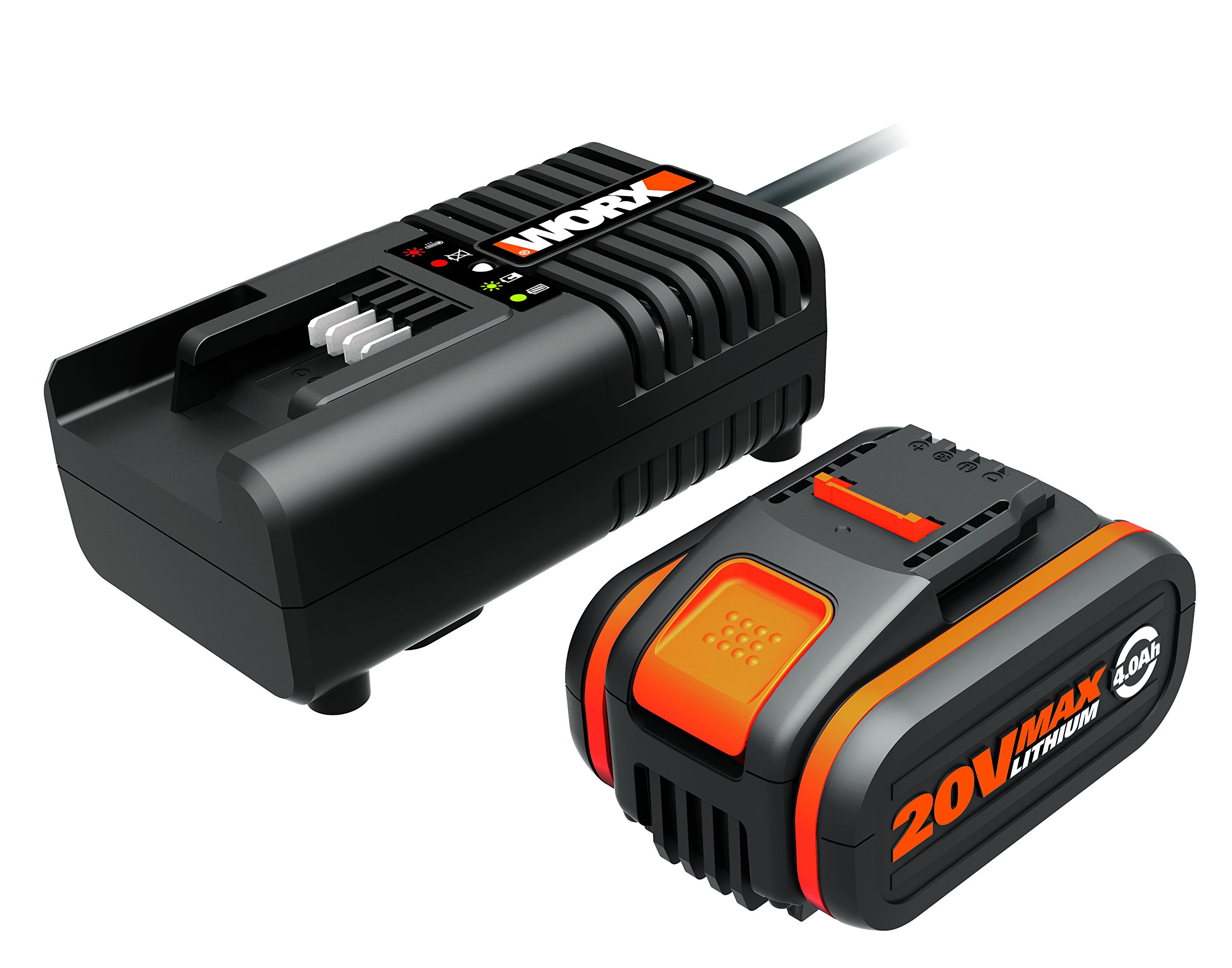 WORX WG252E.9 Teleskopowe Nożyce do Żywopłotu, Szerokość Cięcia 45 cm, bez akumulatora & WORX WA3604 Powershare Akumulator, 20 V 4000 Mah Akumulator Litowo-Jonowy i Stacja Ładująca