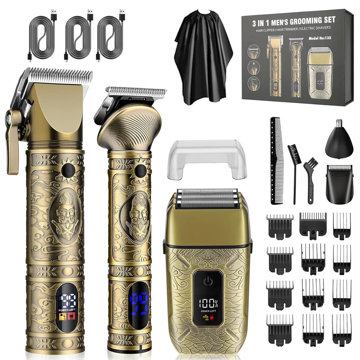 Haarschneidemaschine Profi,Haarschneider Herren und Trimmer Set,Barttrimmer Nasenhaartrimmer,Rasierer Herren Elektrisch, Folienrasiermaschinen für Männer für Zuhause,Barbier