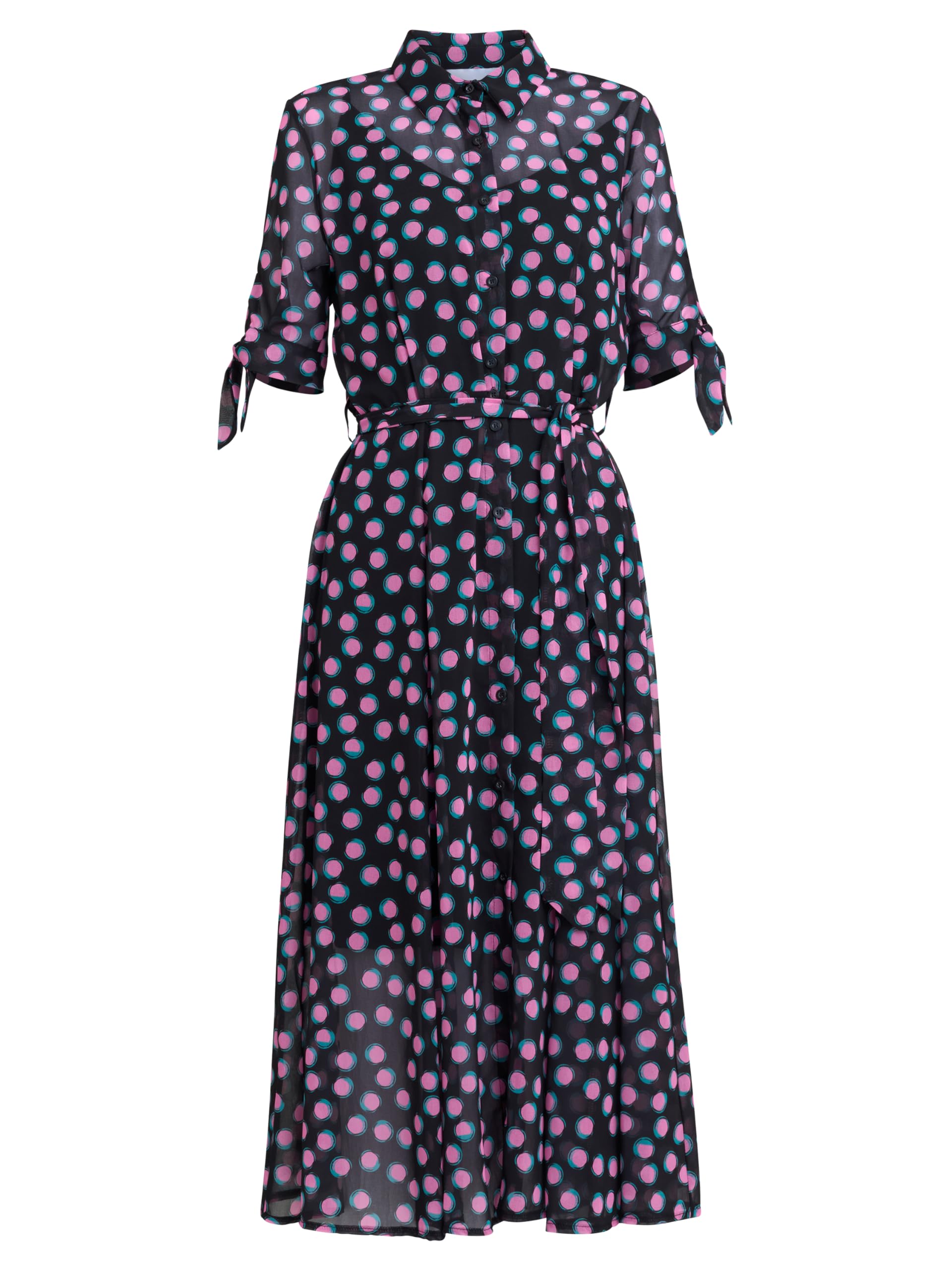 Gina Bacconi Shirt Dress, Black/Pink, M