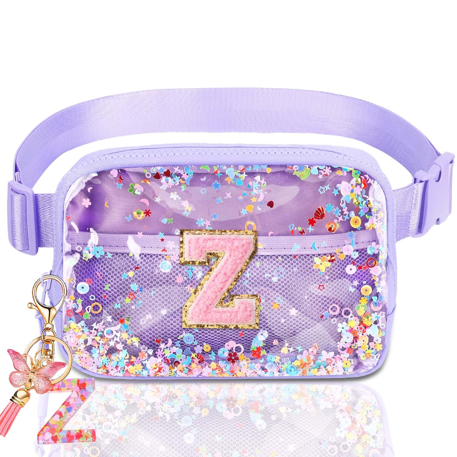 Initial Fanny Pack for Girls - Belt Bag for Teens Kid Teen Girl Kid Birthday Gift Clear Purple Z