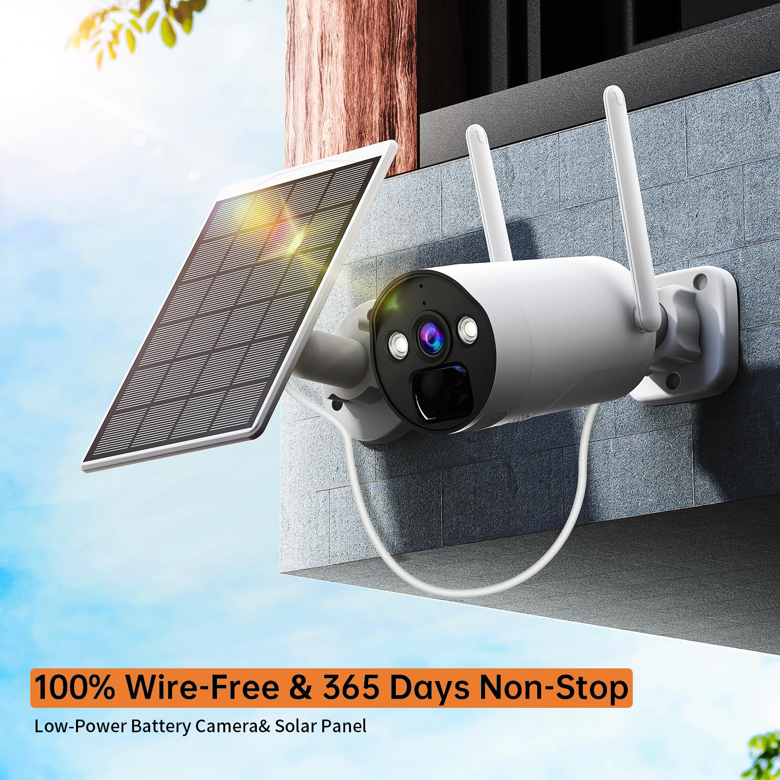 3MP Solar Security Cameras Wireless Outdoor, 2K Solar Home Security Camera System 4-Cam Kit with PIR Human Detection,2-Way Audio,Color Night Vision,Spotlight,SD Local Storage/Cloud,Work with Alexa