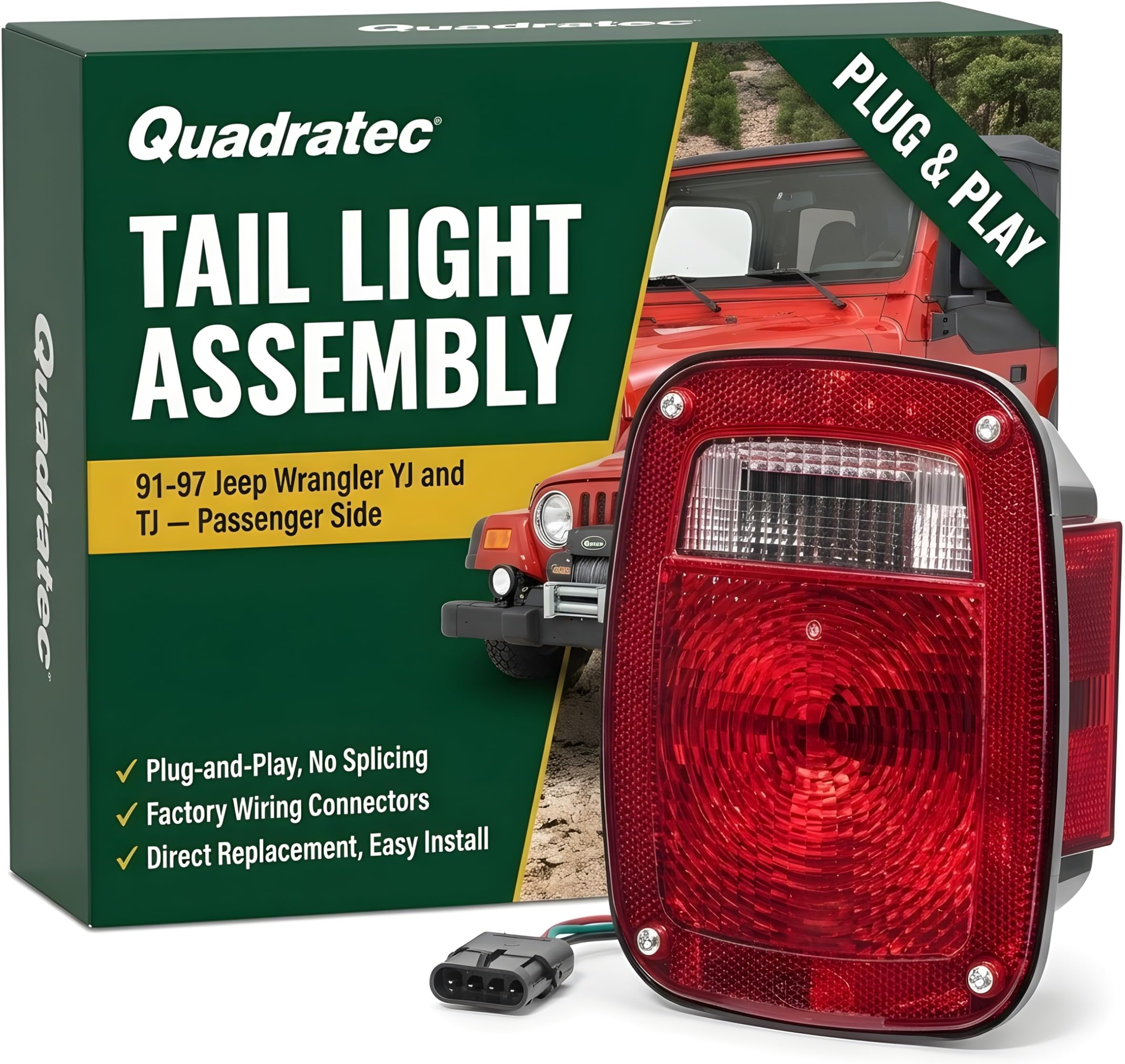 Quadratec Premium Tail Light, Passenger Side - Fits Jeep Wrangler TJ 1997 & YJ 1991-1995 - Plug and Play Lamp Assembly - Meets OE Specifications - Factory Replacement Tail Light