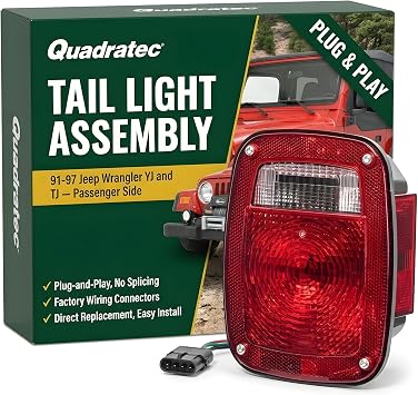 Quadratec Premium Tail Light, Passenger Side - Fits Jeep Wrangler TJ 1997 & YJ 1991-1995 - Plug and Play Lamp Assembly - Meets OE Specifications - Factory Replacement Tail Light