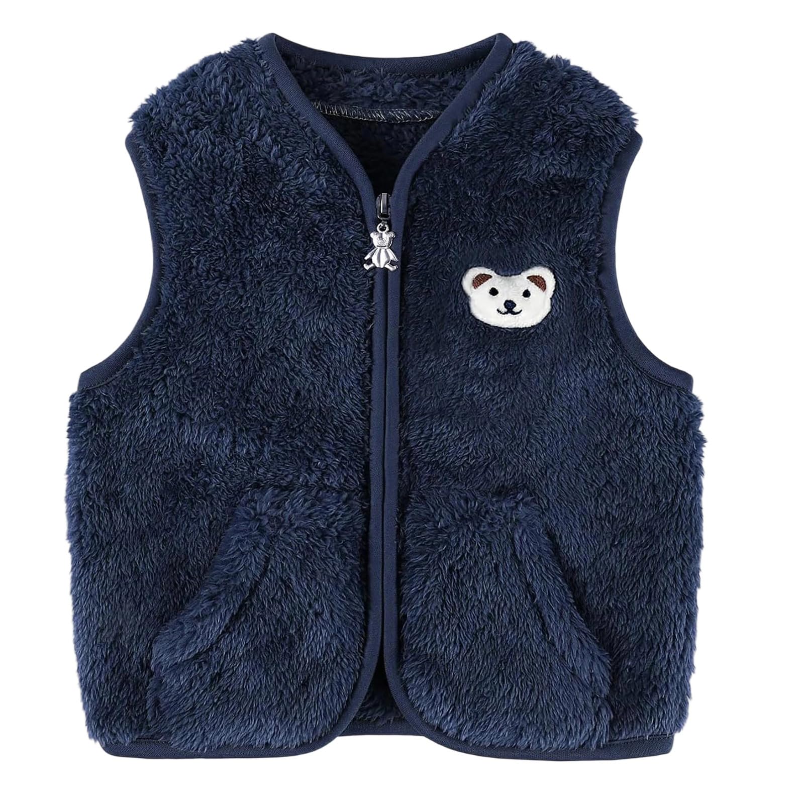 Giubbotto di peluche per bambine con stampa di orso carino gilet in pile senza maniche, morbido gilet caldo con scollo a V casual autunno 0-3 anni