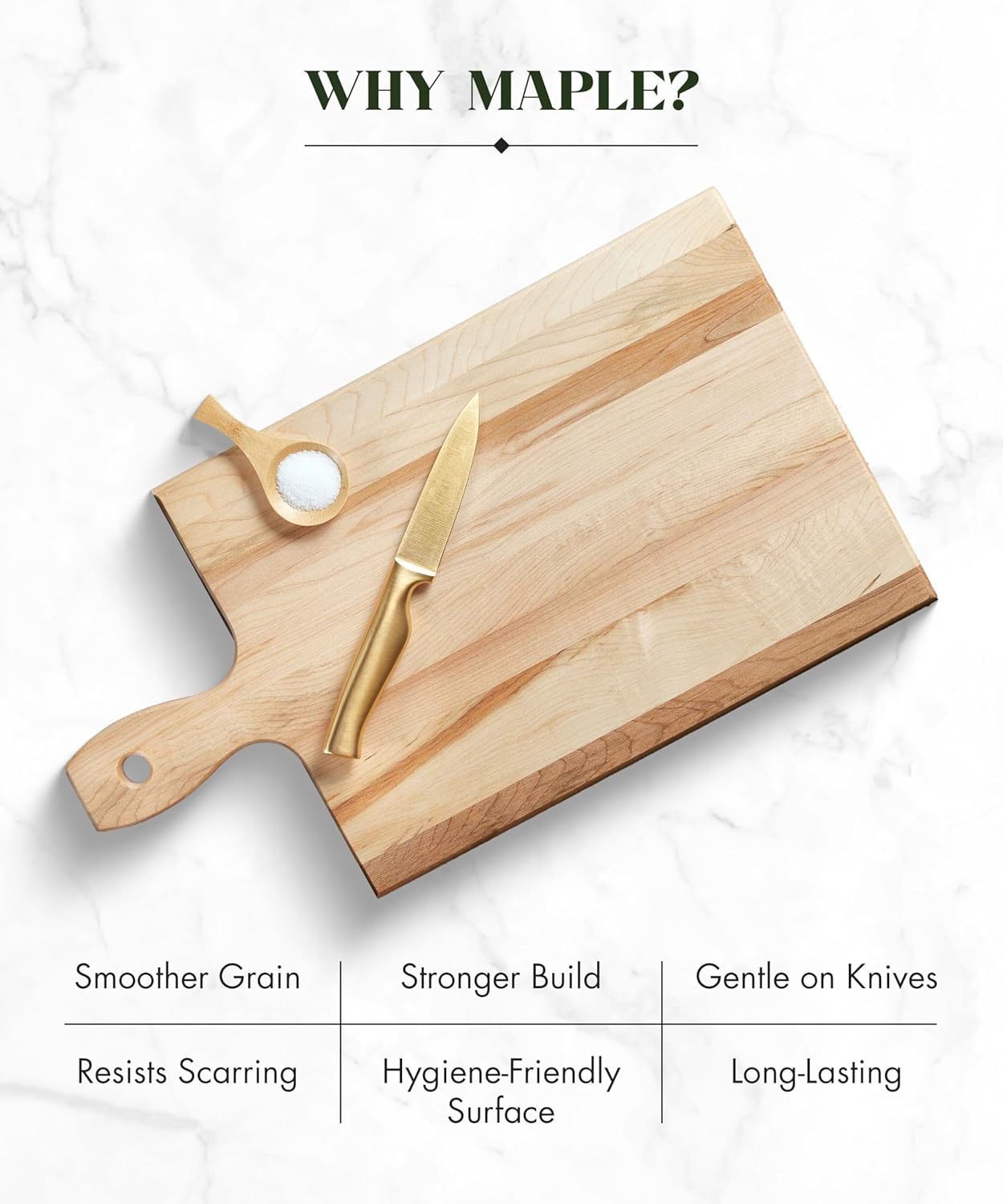 Reversible Canadian Maple Wooden Cutting Board with Handle, Flat