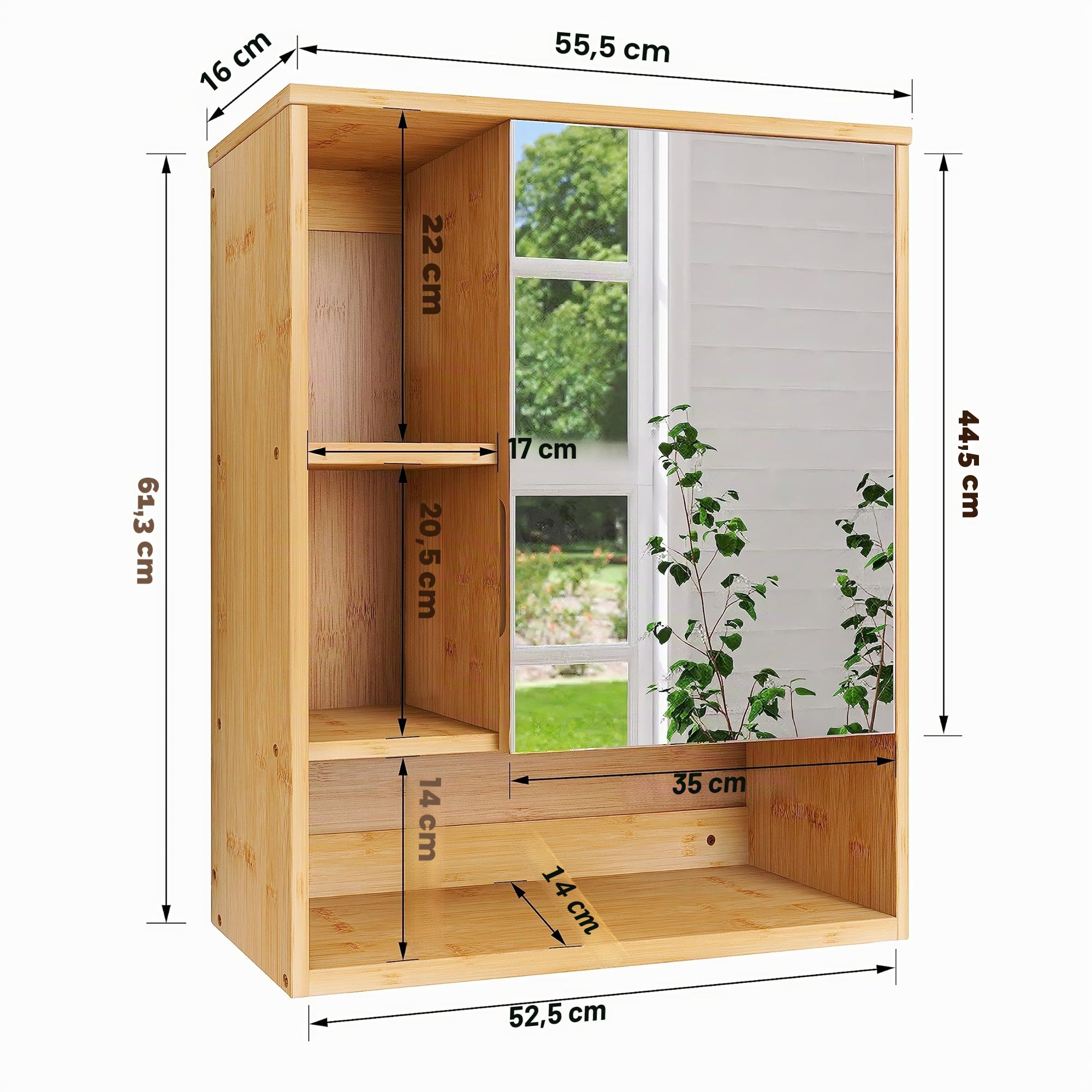 SMIBUY Armoire de salle de bain à miroir murale en bambou pour économiser de l'espace - Armoire à pharmacie à suspendre au-dessus des toilettes avec porte miroir et étagère réglable (naturel)