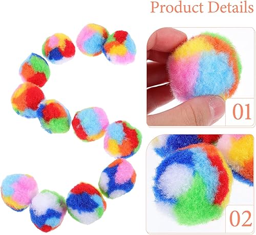 Miniatura 8 de 20 bolas de gato arcoíris de felpa suave con pompón para mascotas para masticar y entrenar para gatitos, juego interactivo para estimular la